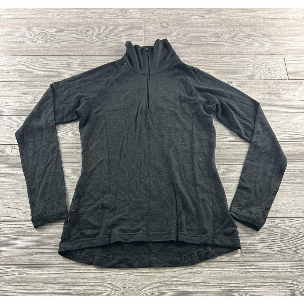 Icebreaker Body Fit 1/4 Zip Pullover Womens Large Black Mock Neck Base Layer